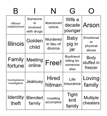 Murder & Mayhem Bingo Card