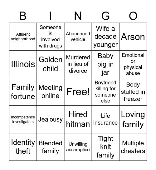 Murder & Mayhem Bingo Card