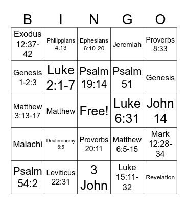 Bible Bingo Card