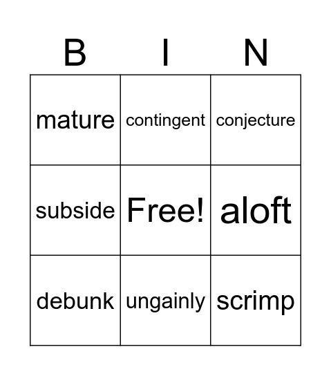Vocabulary Feb 19 - 25 Bingo Card