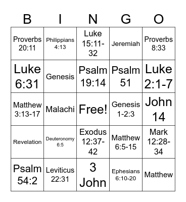 Bible Bingo Card