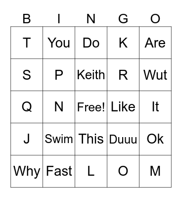 Keith’s card Bingo Card