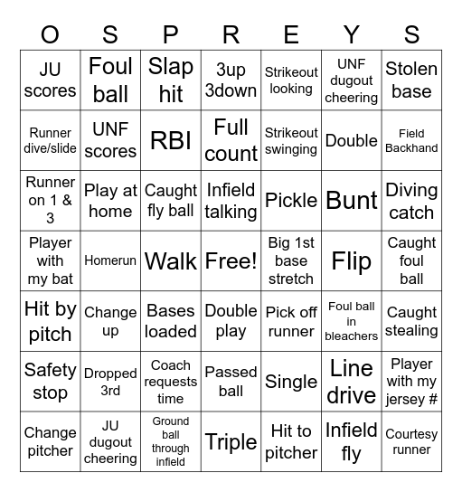 JU vs UNF Bingo Card