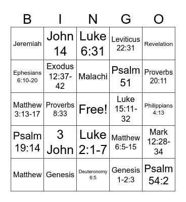 Bible Bingo Card