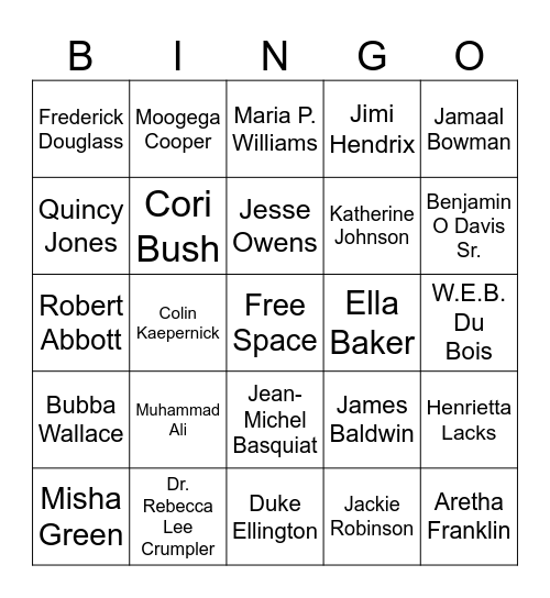 Black History Month Bingo Card