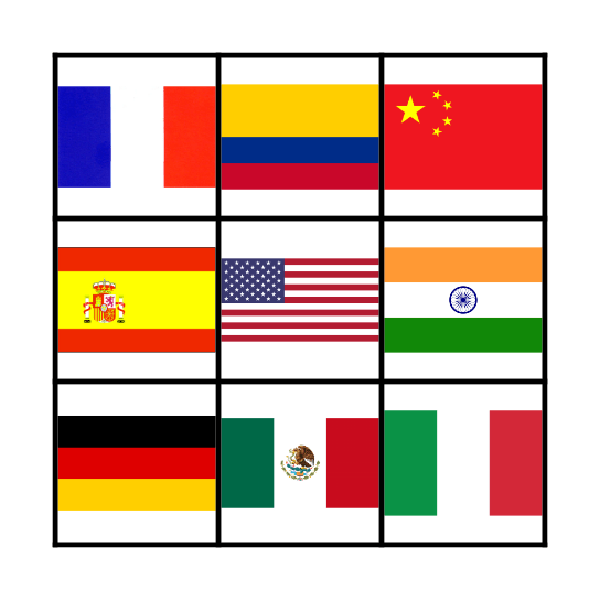 Nacionalidades Bingo Card