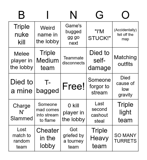 FWL Kill Race Bingo Card