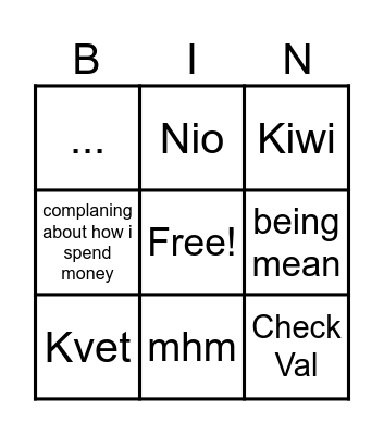 Lydia Bingo Card