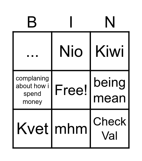 Lydia Bingo Card