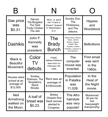 Althea in the Sixties! Bingo Card