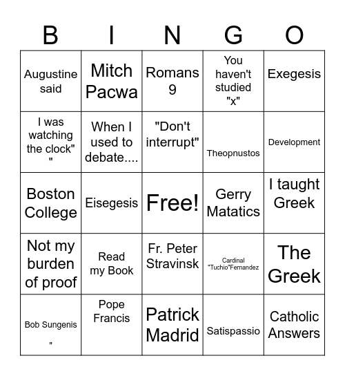 JW debates Bingo Card