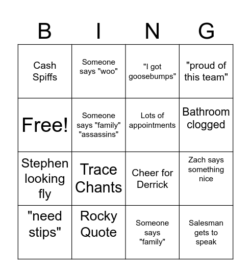 Weekend Meetings Bingo Card