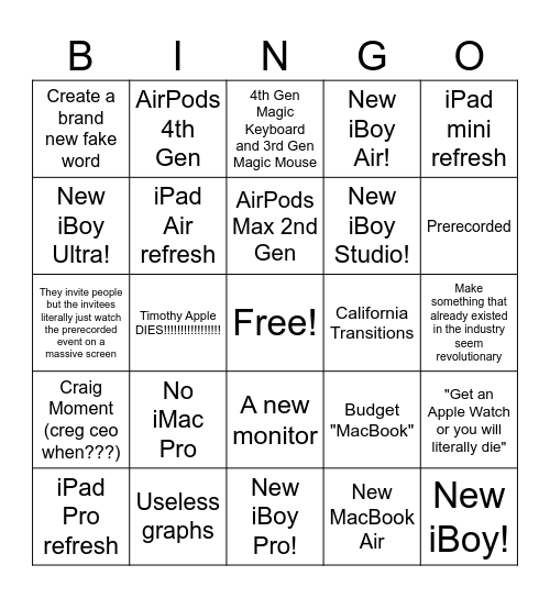 Apple March Event Bingo Card (+ Jokes) Bingo Card