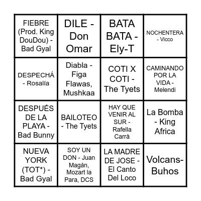BINGO MUSICAL Bingo Card