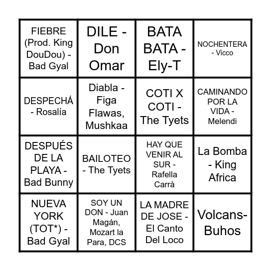 BINGO MUSICAL Bingo Card