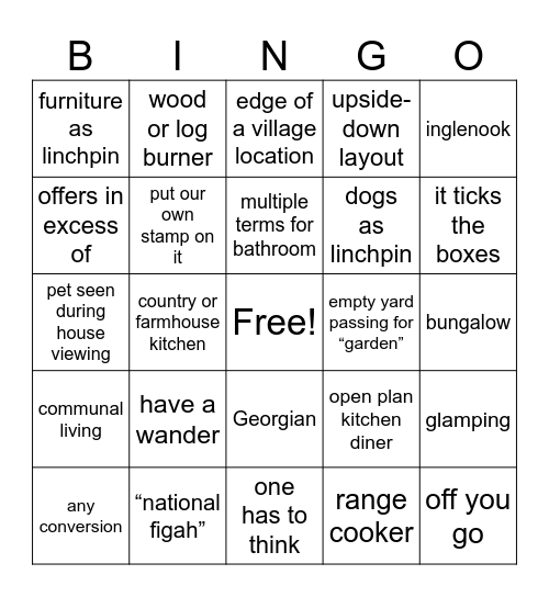 Escape to the Country Bingo 2024 Bingo Card