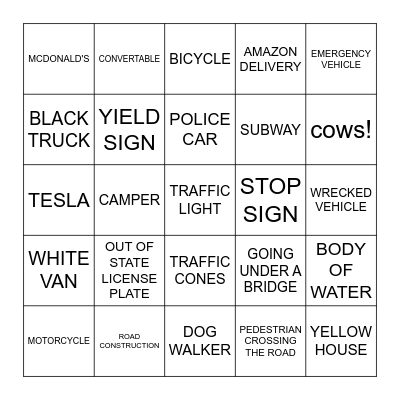 ROCKY MOUNT ROADTRIP BINGO Card