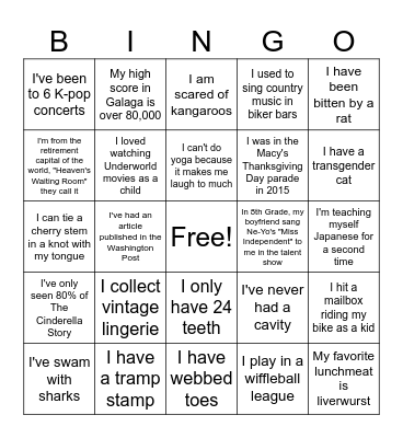 I Bingo Card