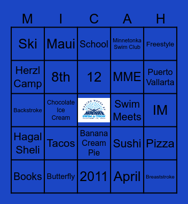 Micah's Mitzvah Swimathon Bingo Card