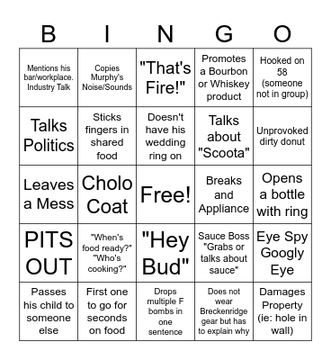 Peanut Bingo Card