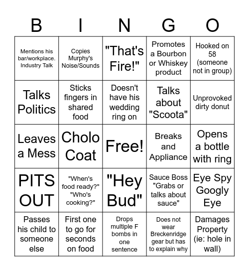 Peanut Bingo Card