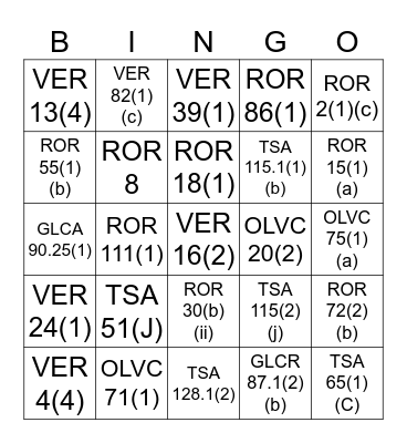 Traffic Safety Act Bingo Card