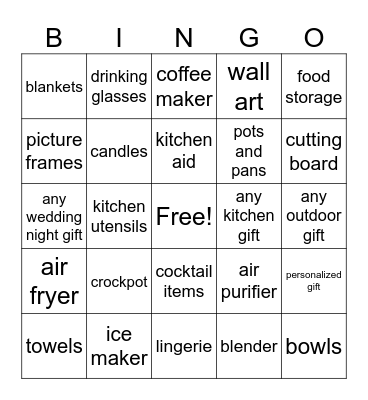 Laura Bridal Shower Bingo Card
