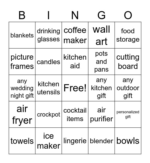 Laura Bridal Shower Bingo Card