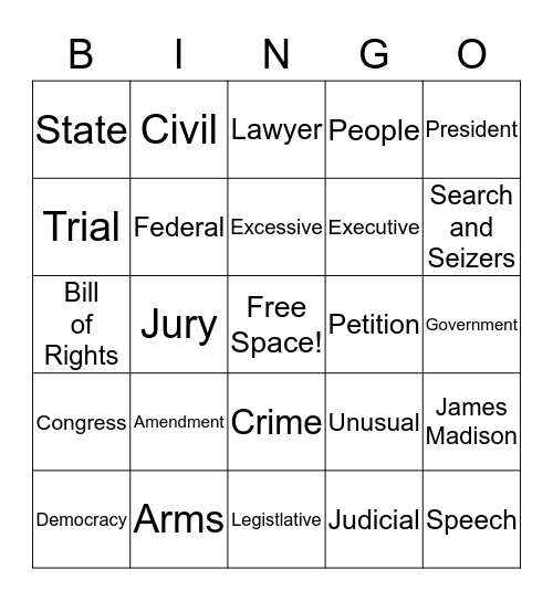 Bill of Rights Bingo Card