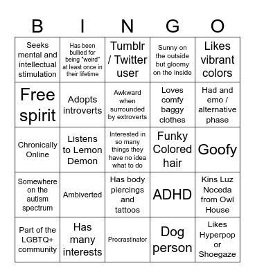 ENFP Bingo Card