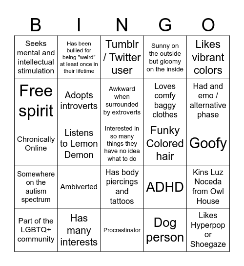 ENFP Bingo Card