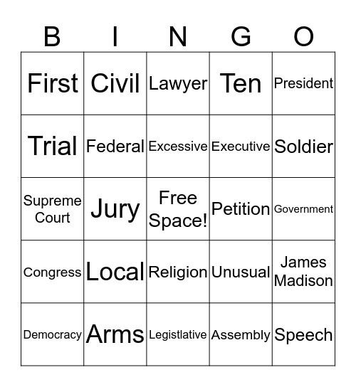 Bill of Rights Bingo Card