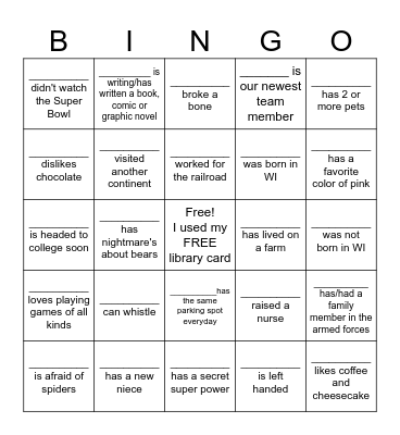 Get to know our team! Bingo Card