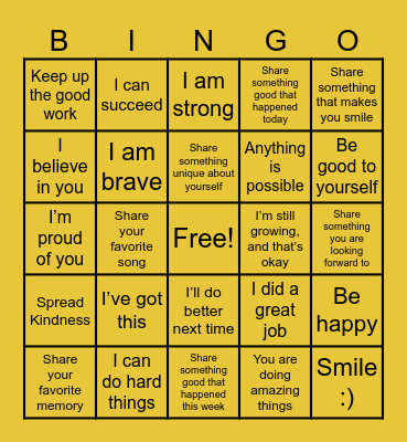 Positivity Bingo Card