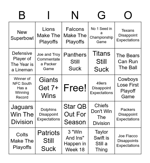 NFL 2024 Bingo Card