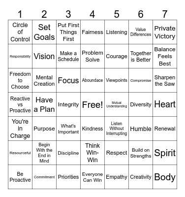 Leader in Me Bingo Card