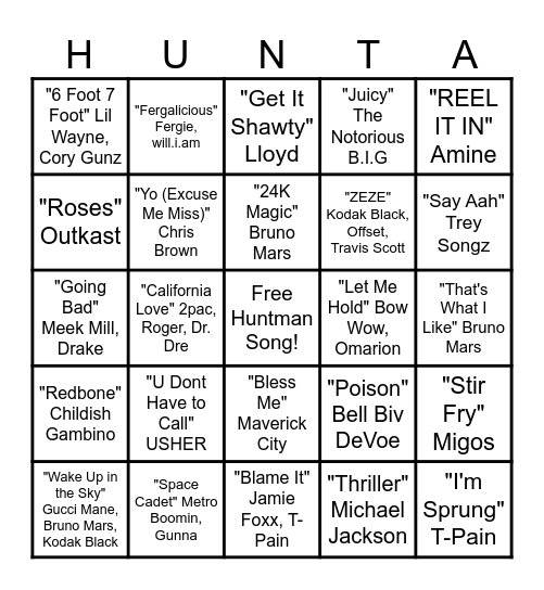 Some of Hunter's Jams Bingo Card