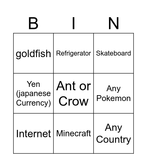 Untitled Bingo Card