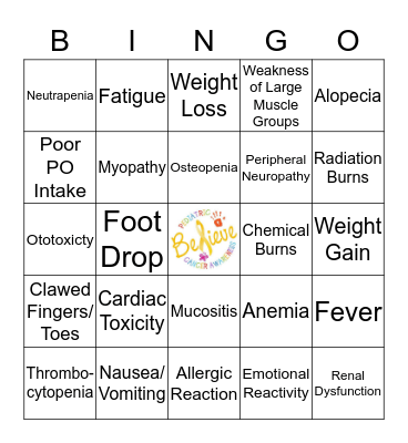 CHILDHOOD CANCER TX SIDE EFFECTS Bingo Card