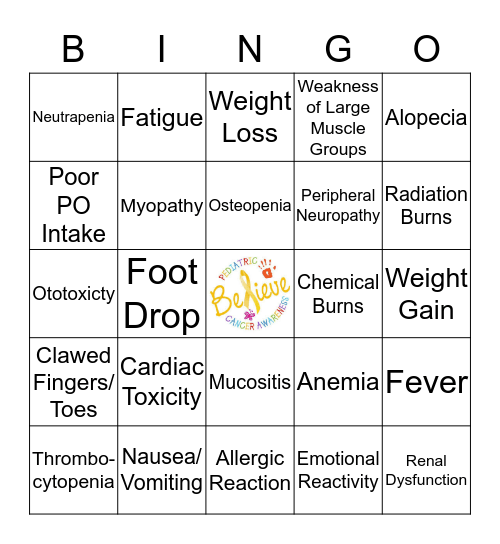 CHILDHOOD CANCER TX SIDE EFFECTS Bingo Card