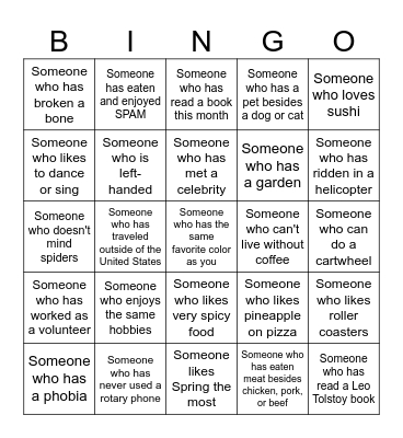 Diversity Bingo Card