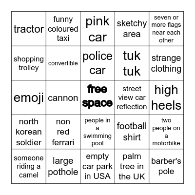 Street View Bingo Card