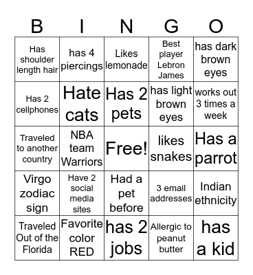 Knowing YOU Bingo Card