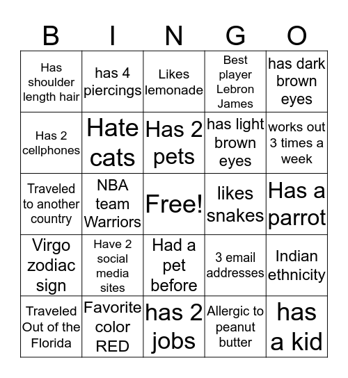 Knowing YOU Bingo Card