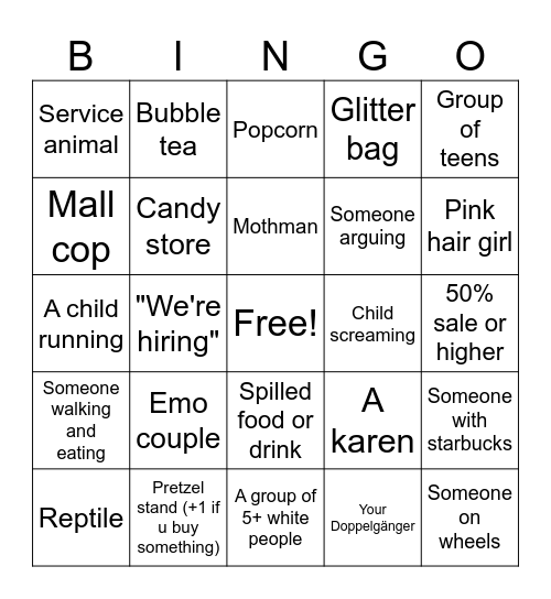 Dan's Mall Bingo Card