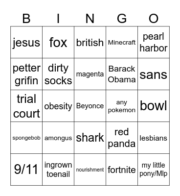 InfinityCraft bingo Card