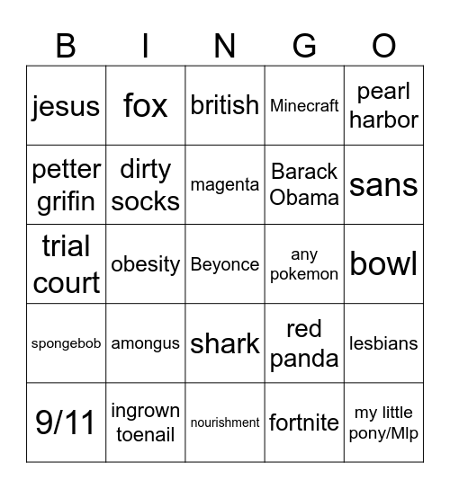 InfinityCraft bingo Card