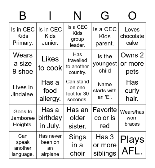 Get to Know You Bingo Card