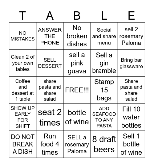 Italian Bingo Card