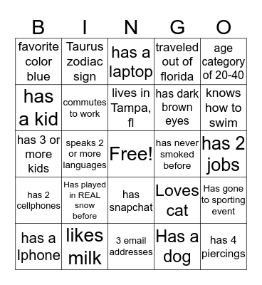 Knowing you Bingo Card